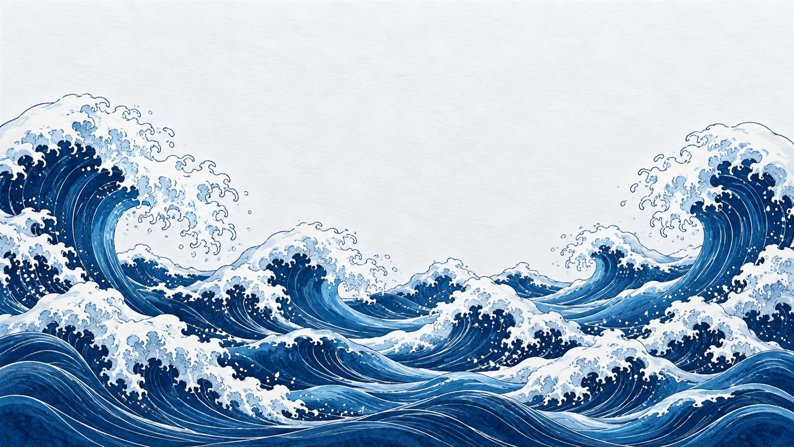 Original landscape illustration of ocean waves, 16:9, before AI outpainting